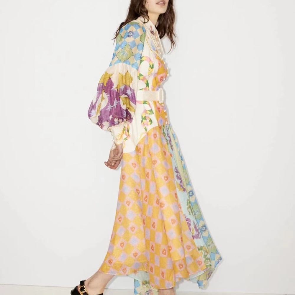 ALÉMAIS
Lou Balloon-Sleeve Linen Midi Shirt Dress